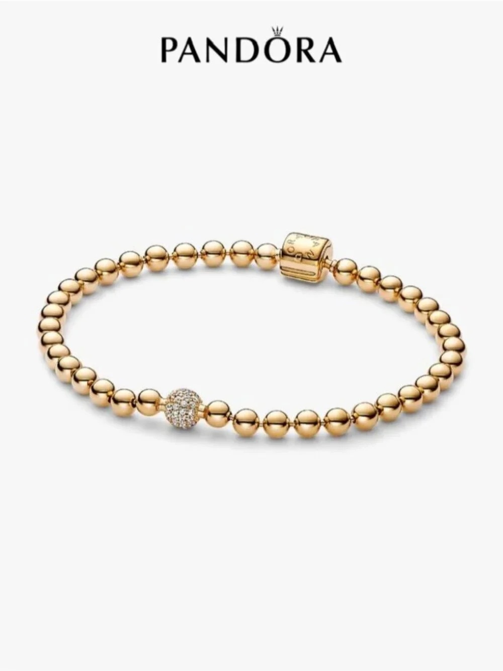 Pandora Gold Beaded Bracelet with Pavé Accent
